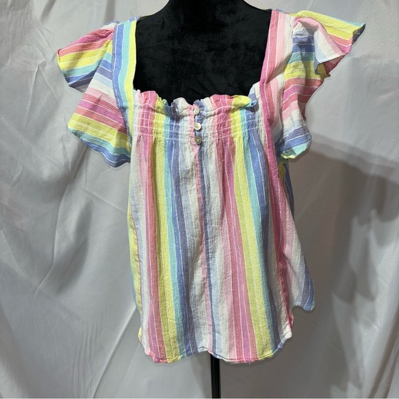 2/$30 Draper James RSVP Multi Color Stripe Cap Sleeve Top Size XL - Picture 1 of 10